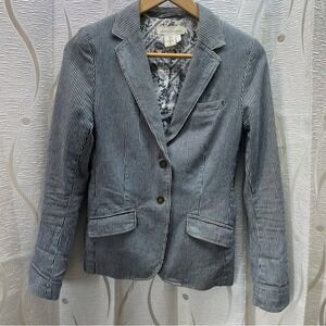 L.O.G.G. by H&M Striped Blazer Jacket Blue White Paisley Lined Size 4